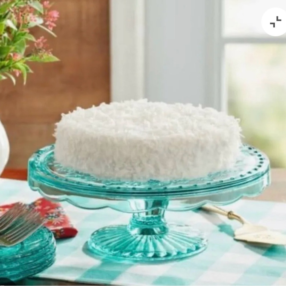 Pioneer Women Special Edition Cassie teal color glass cake stand - Picture 10 of 10